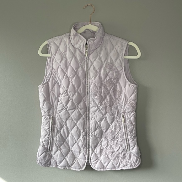 [xs] Eddie Bauer Goose Down Embroidered Lavender Purple Spring Puffer Vest - Picture 2 of 13